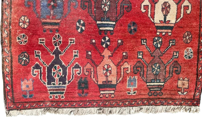 Old Persian Village Rug 242x107cm Handmade Red Tribal Carpet — photograph 8