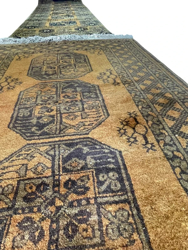 Handmade Bokhara Rug 159x108cm Gold Black Wool Small Carpet — photograph 1