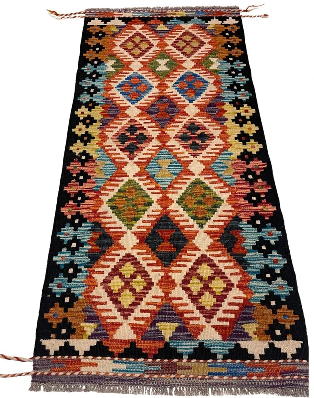 Vintage-Style Wool Kilim 146x67cm | Caucasian | Kazak Inspired | Tribal / Boho Rug — photograph 1
