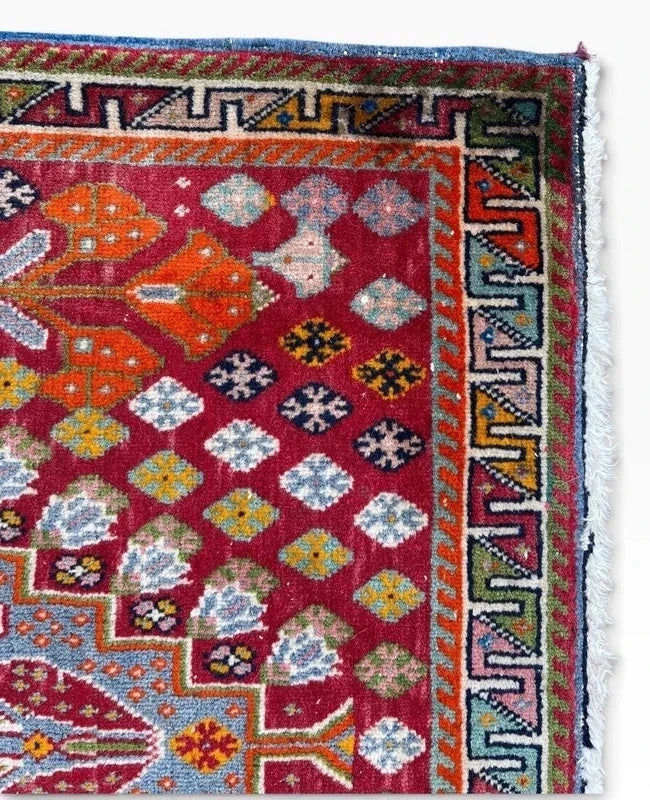 Vintage Hand-Knotted Oriental Wool Rug 65 x 65 cm – Colourful Geometric Medallion — photograph 11
