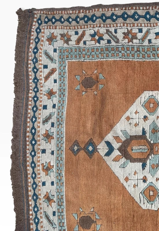 Vintage Wool Oriental Rug 162x129cm – Tribal Geometric Terracotta Blue — photograph 6
