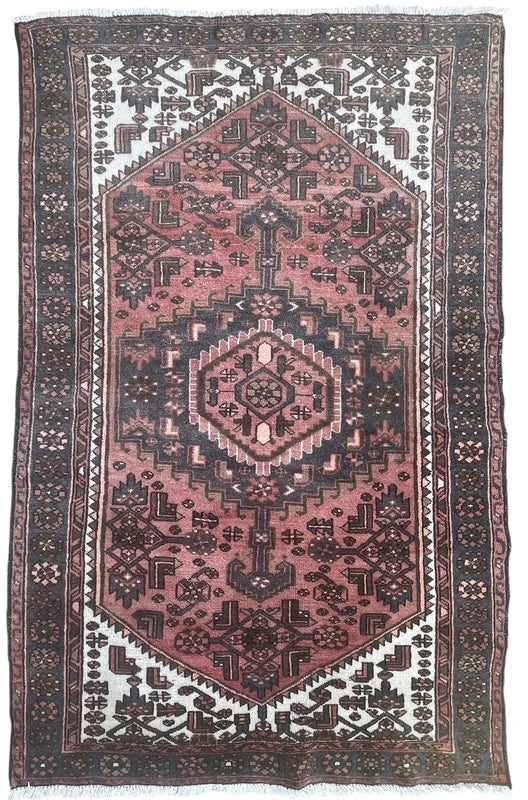 Vintage Persian Hamadan Rug 196x125cm Hand Knotted Wool Pink Tribal Carpet — photograph 1