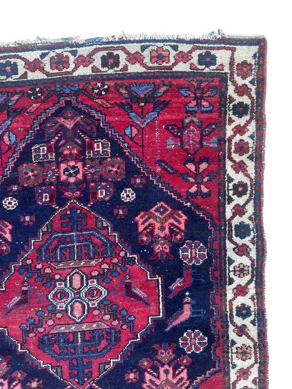 Persian Handmade Wool Rug 141x100cm Red Navy Vintage Small Carpet — photograph 8