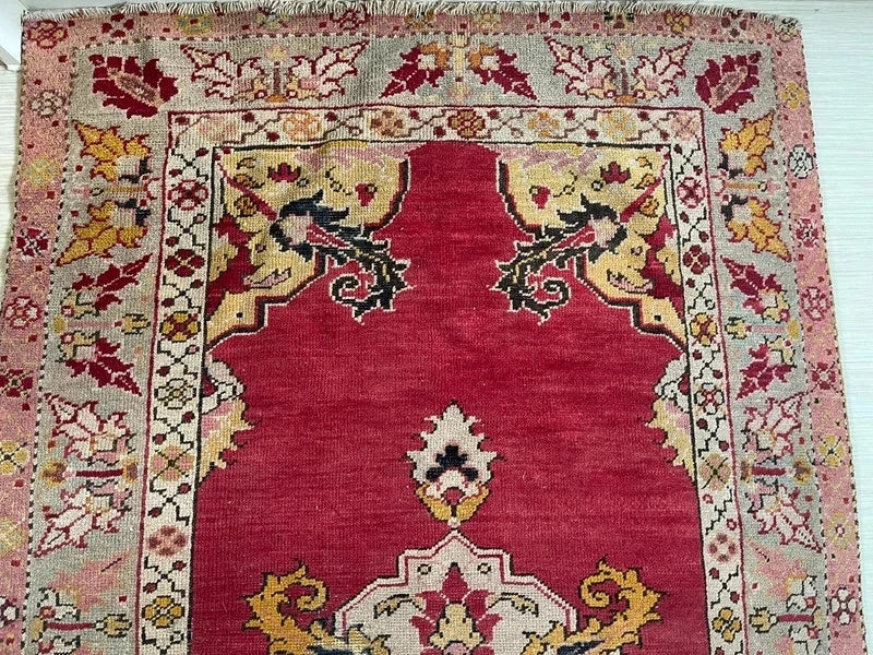 Old Vintage Hand Knotted Turkish Oushak Red Wool Rug 175 x 100 cm — photograph 4