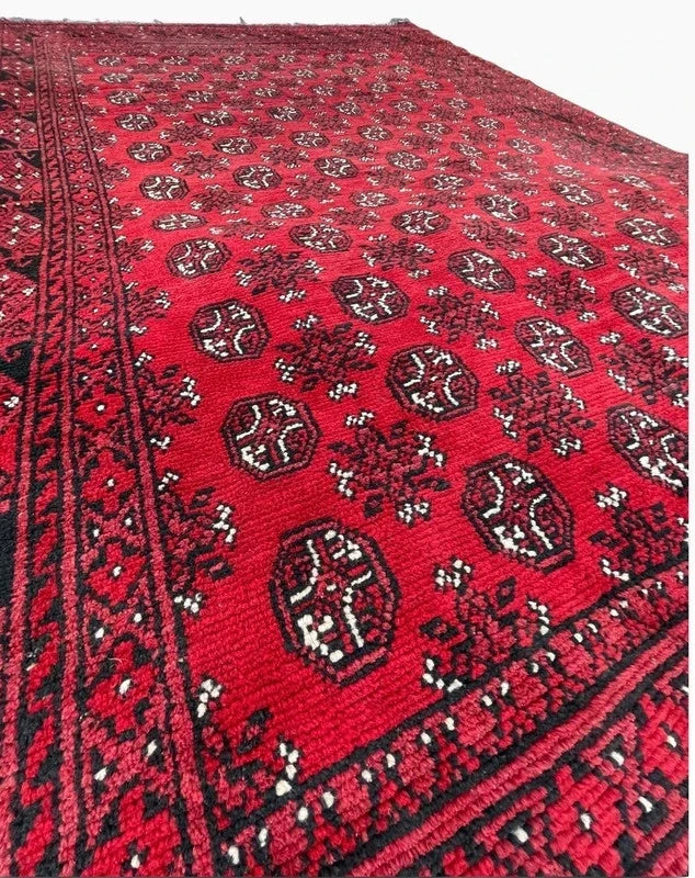 Large Vintage Afghan Hand-Knotted Wool Rug 277 x 195 cm – Red Bokhara — photograph 1