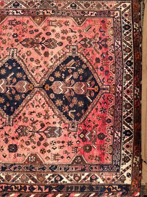 Large Vintage Persian Shiraz Hand Knotted Wool Rug 305x214cm Iranian Tribal Carpet — photograph 6
