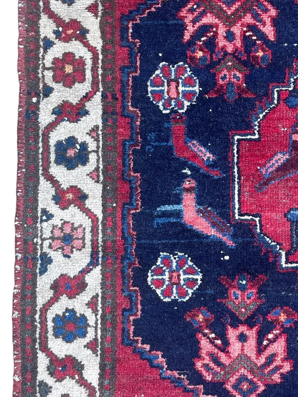 Persian Handmade Wool Rug 141x100cm Red Navy Vintage Small Carpet — photograph 12