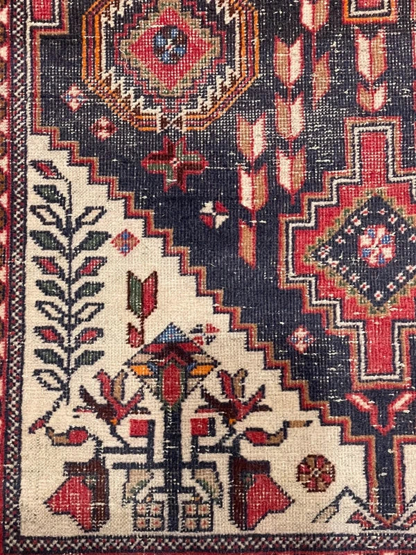Vintage Persian Hand-Knotted Wool Rug 193x109cm – Navy & Red Tribal — photograph 10