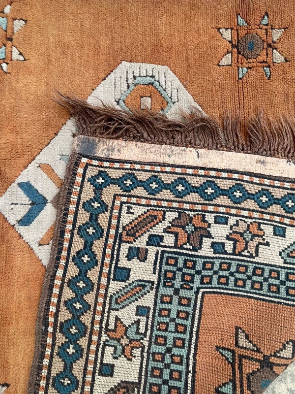 Vintage Wool Oriental Rug 162x129cm – Tribal Geometric Terracotta Blue — photograph 11