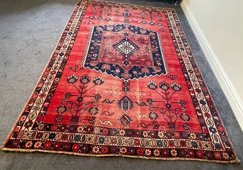 Hand Knotted Persian Wool Rug 251 x 170 cm Vintage Pink Salmon Rug — photograph 7