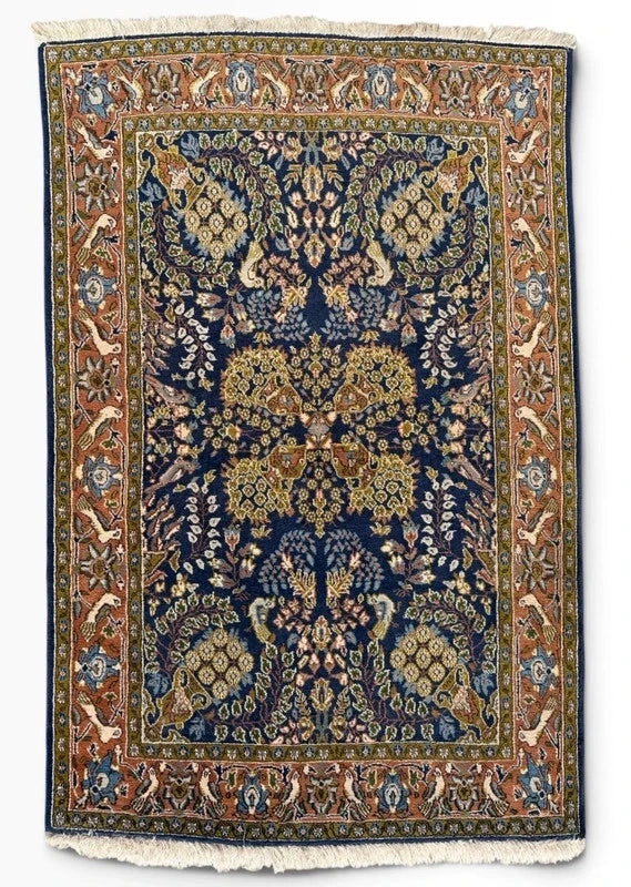 Persian Hand Knotted Wool Rug 164x105cm Vintage Oriental Floral Bird Carpet — photograph 1