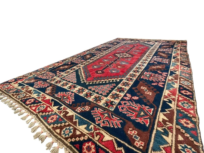 Vintage Hand Knotted Tribal Rug 246 x 141 cm Wool — photograph 11