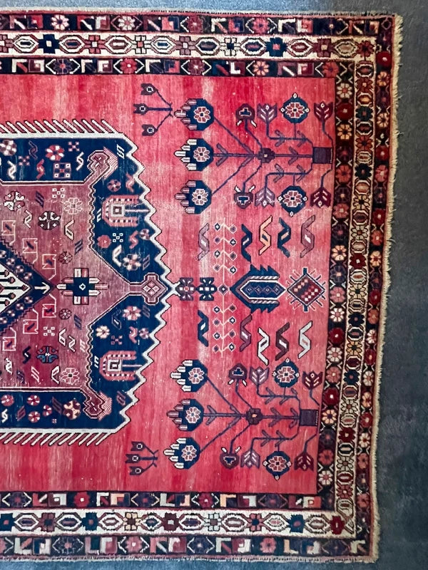Hand Knotted Persian Wool Rug 251 x 170 cm Vintage Pink Salmon Rug — photograph 12