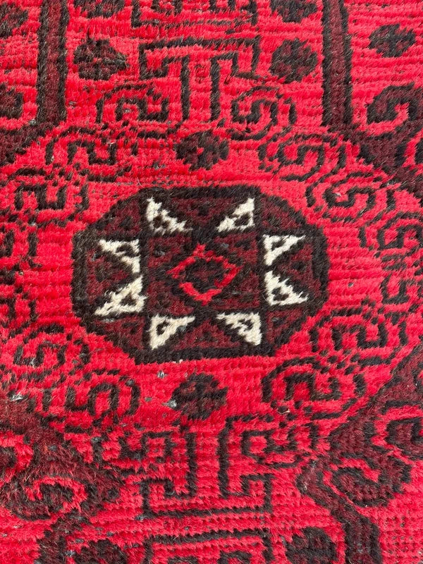 Vintage Afghan Hand Knotted Wool Rug 243x116cm Red Tribal Carpet — photograph 9