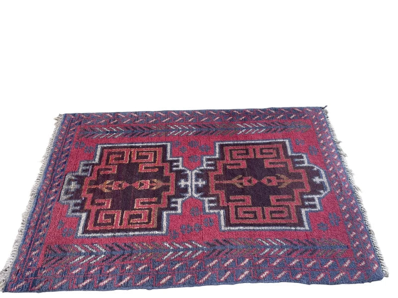Vintage Hand-Knotted Afghan Baluch Rug 85 × 128 cm | Tribal Wool Carpet | Geometric Design — photograph 9