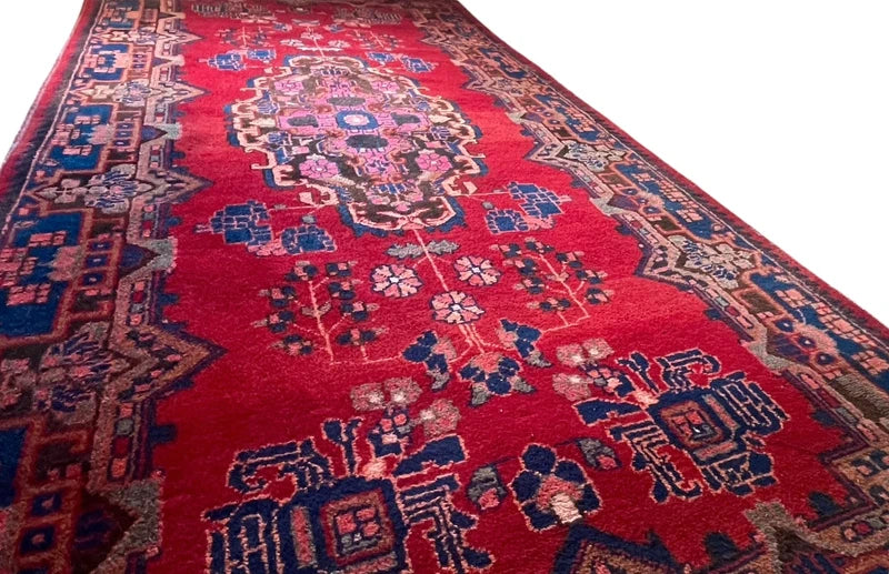 Large Handmade Persian Heriz Style Rug 303 x 159 cm Red Blue Wool Carpet — photograph 16