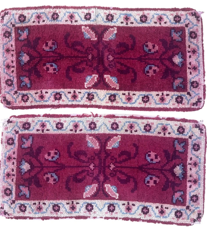 Set of 4 Vintage Handmade Wool Rugs – Matching Pink Burgundy Floral Rugs — photograph 12