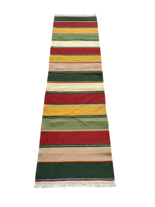 Vintage Handwoven Kilim Runner 203 × 56 cm | Wool Hallway Runner | Striped Flatweave Rug — photograph 1