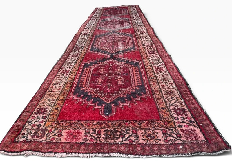 Vintage Persian Hand Knotted Wool Runner Rug 305x102cm Tribal — photograph 1