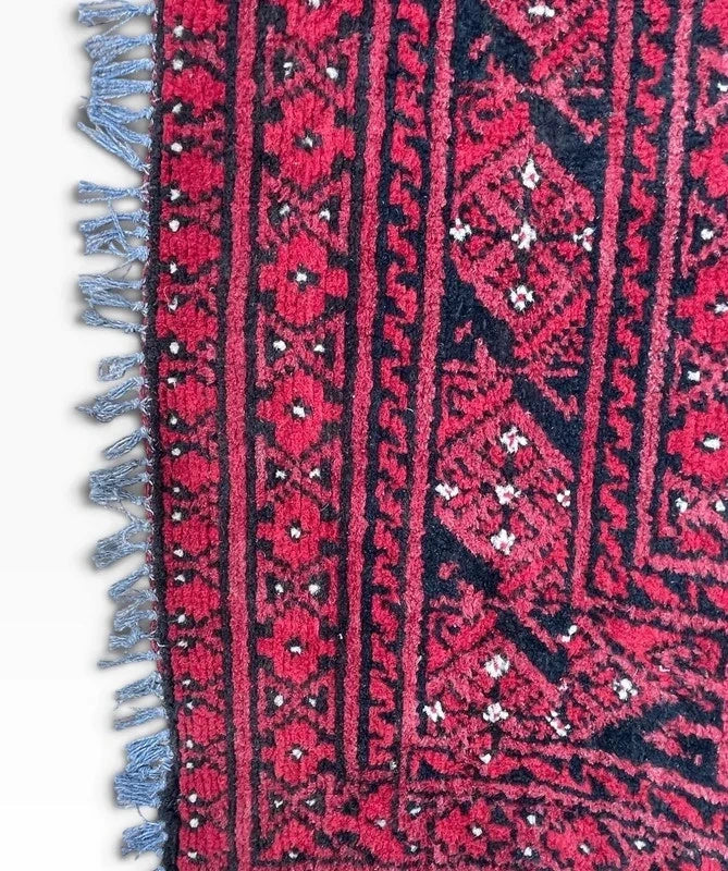 Large Vintage Afghan Hand-Knotted Wool Rug 277 x 195 cm – Red Bokhara — photograph 12
