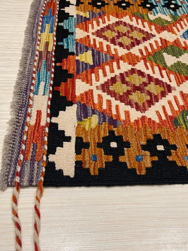 Vintage-Style Wool Kilim 146x67cm | Caucasian | Kazak Inspired | Tribal / Boho Rug — photograph 10
