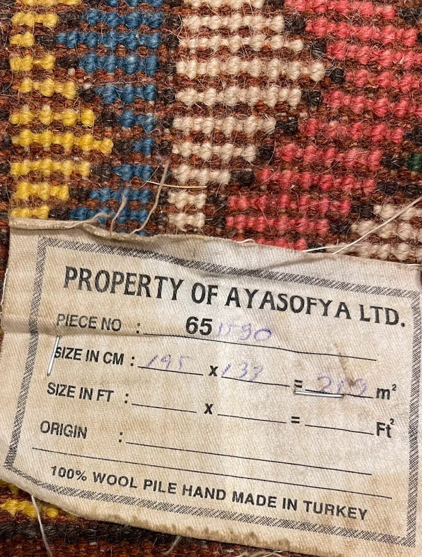 Handmade Turkish 100% wool rug 195x133cm – blue geometric – Ayasofya — photograph 12