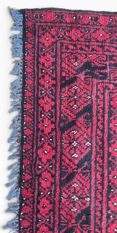 Large Vintage Afghan Hand-Knotted Wool Rug 277 x 195 cm – Red Bokhara — photograph 8