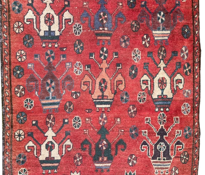 Old Persian Village Rug 242x107cm Handmade Red Tribal Carpet — photograph 6