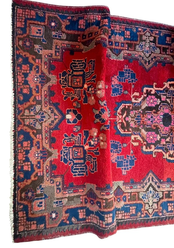Large Handmade Persian Heriz Style Rug 303 x 159 cm Red Blue Wool Carpet — photograph 7