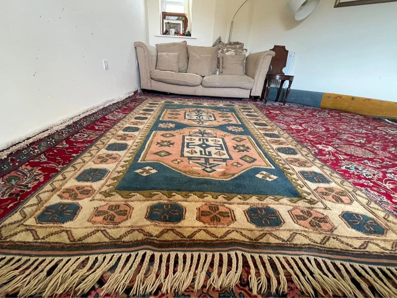 Large Vintage Turkish Geometric Rug 230 x 157 cm — photograph 1