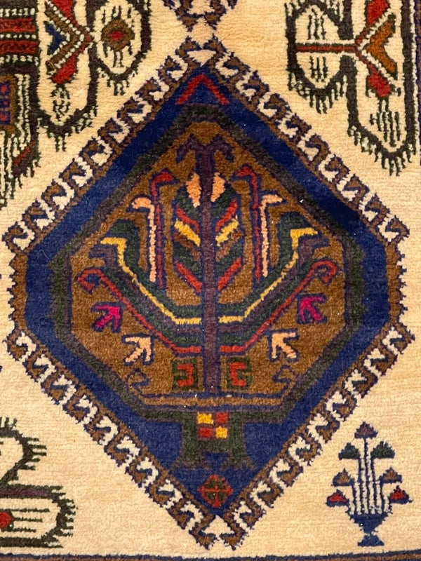 Persian Hand-Knotted Wool Rug 226x132cm – Blue & Cream Tribal — photograph 3