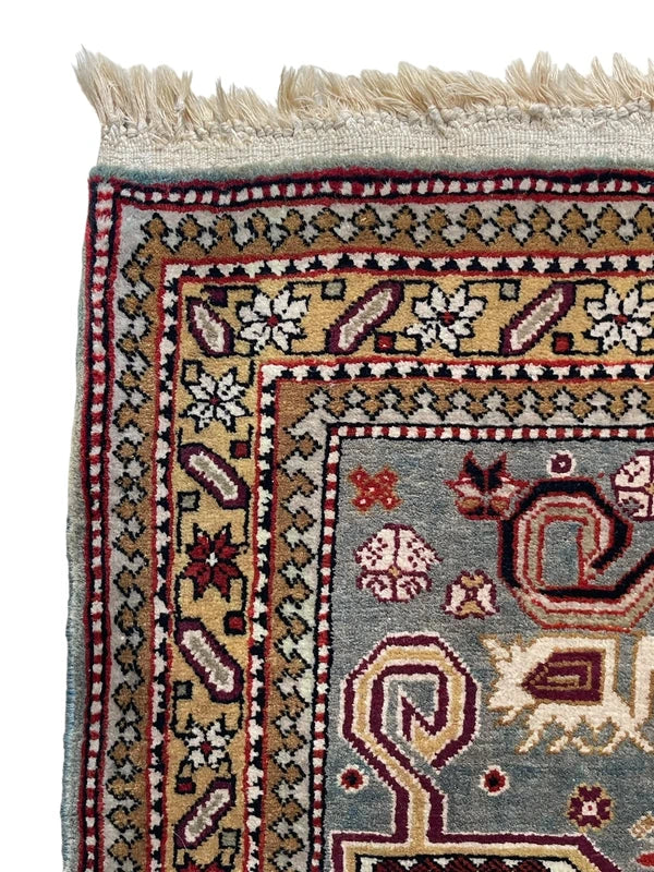 Authentic Hand Knotted Kazak Rug 96 × 66 cm – Fine Wool Tribal Carpet – Pale Blue — photograph 7