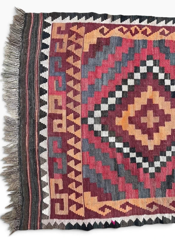 Vintage Handwoven Kilim Rug 203 × 112 cm – Tribal Geometric Wool Flatweave — photograph 7
