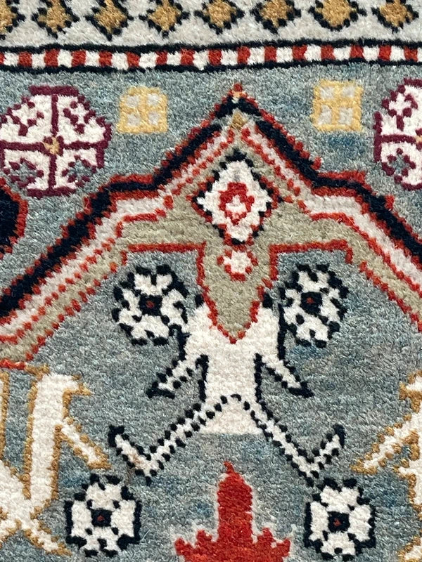 Authentic Hand Knotted Kazak Rug 96 × 66 cm – Fine Wool Tribal Carpet – Pale Blue — photograph 5