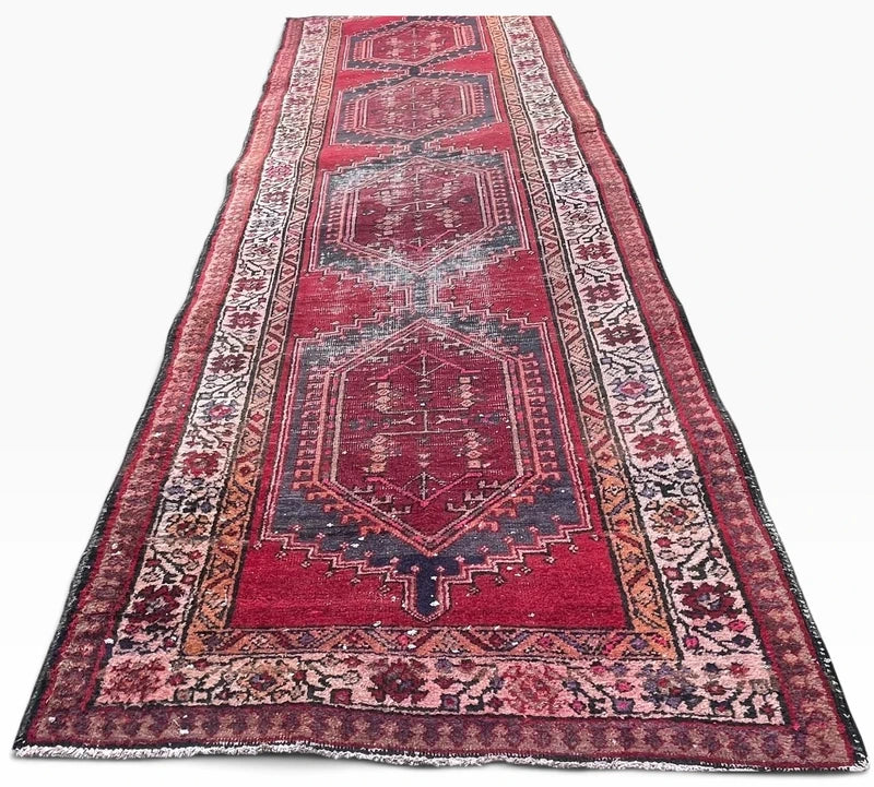Vintage Persian Hand Knotted Wool Runner Rug 305x102cm Tribal — photograph 7