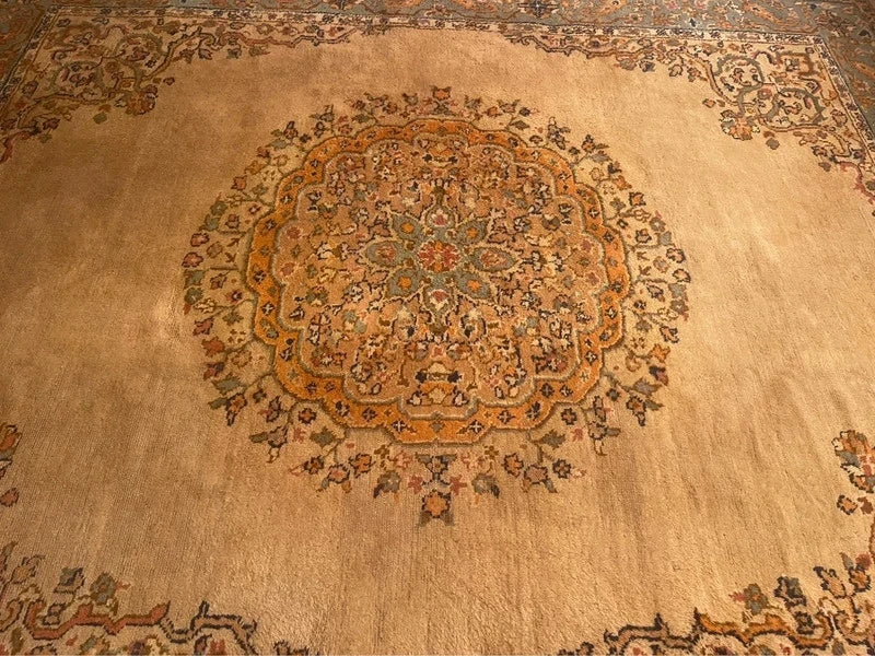 Large vintage Hand Knotted Wool Rug 293 x 246 cm – Traditional Medallion Persian Style — photograph 17