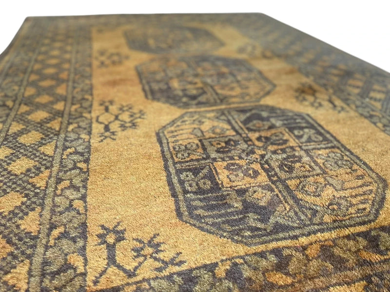 Handmade Bokhara Rug 159x108cm Gold Black Wool Small Carpet — photograph 5