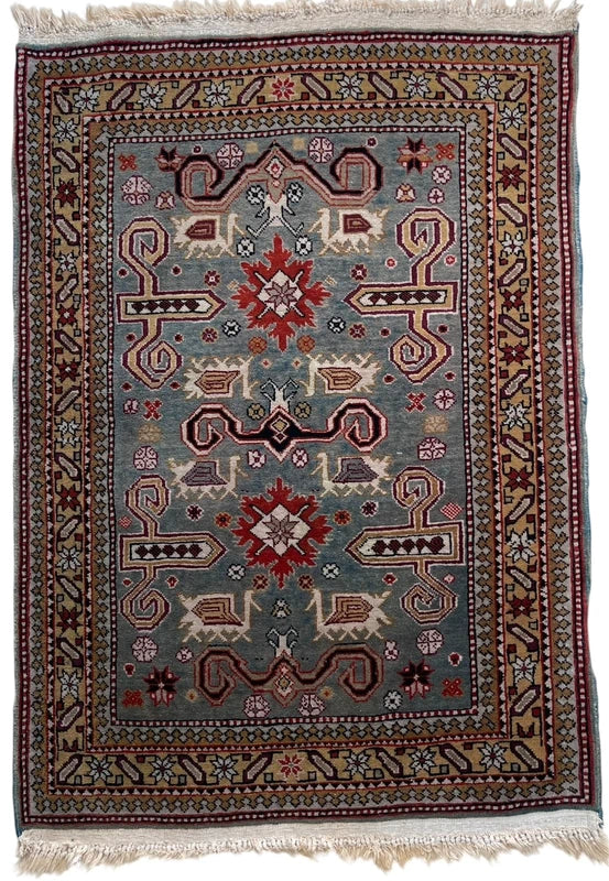 Authentic Hand Knotted Kazak Rug 96 × 66 cm – Fine Wool Tribal Carpet – Pale Blue — photograph 14