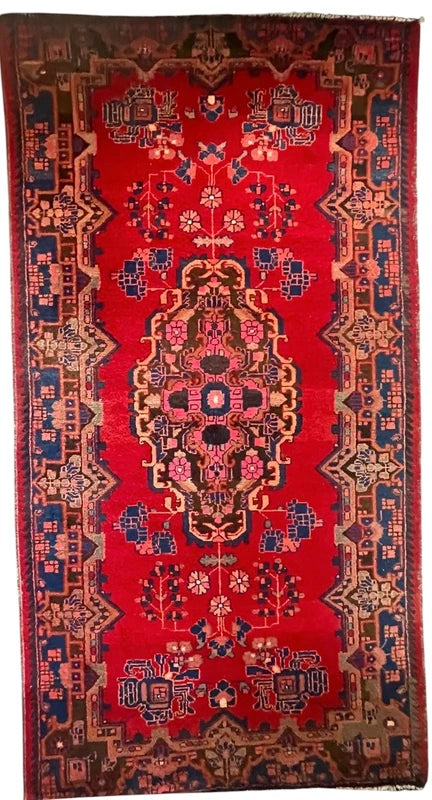 Large Handmade Persian Heriz Style Rug 303 x 159 cm Red Blue Wool Carpet — photograph 5