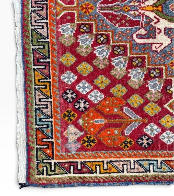 Vintage Hand-Knotted Oriental Wool Rug 65 x 65 cm – Colourful Geometric Medallion — photograph 7
